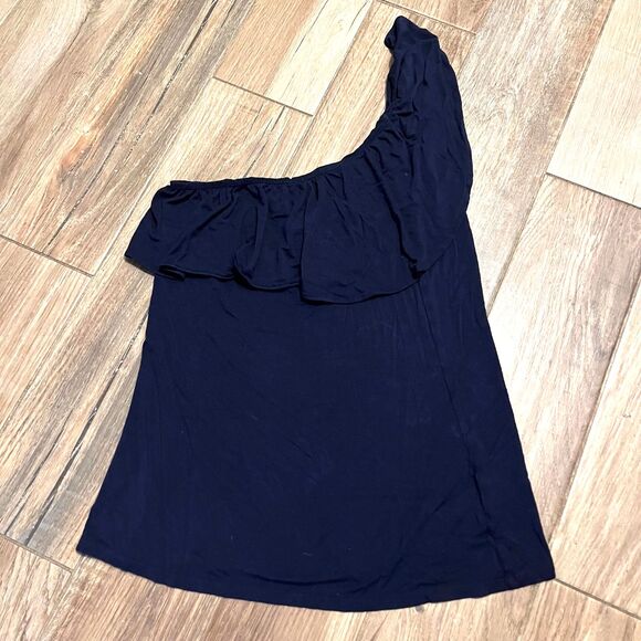 Lilly Pulitzer Neveah Ruffle Top One Shoulder Navy Blue Size M USA - Picture 1 of 7